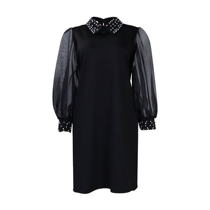 Women Dress Fashion Mesh Sleeves Beaded